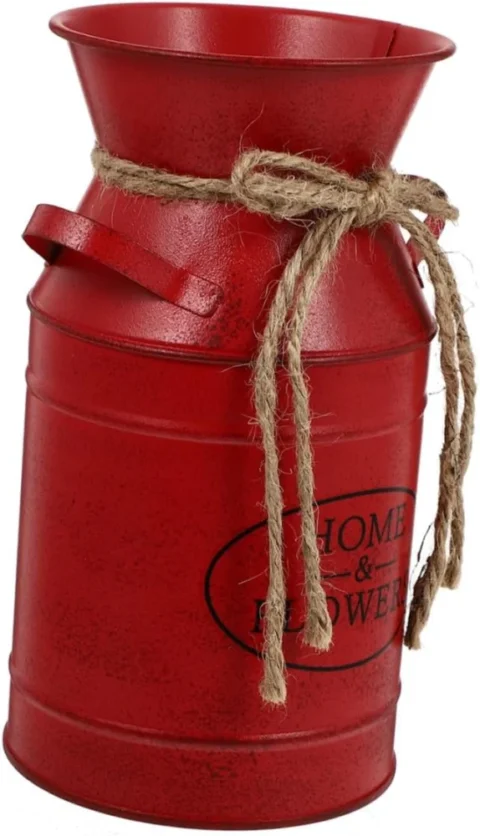 Pichet vase vintage en fer rouillé rouge, 19 cm