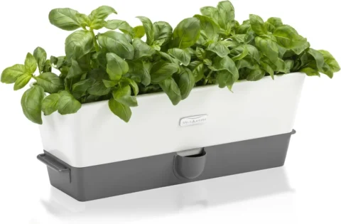 Pot à herbes triple auto-arrosant, blanc et gris
