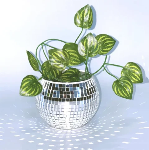 Pot boule à facettes miroir argenté, 12,5 cm
