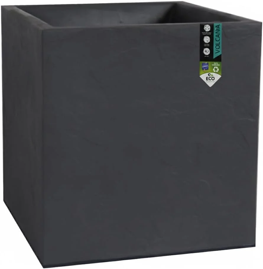 Pot carré Volcania effet pierre, gris anthracite, 40 cm