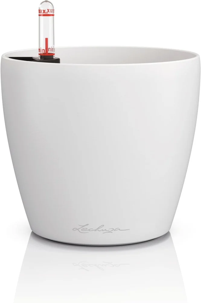 Pot de fleurs à réserve d’eau blanc, 43 cm