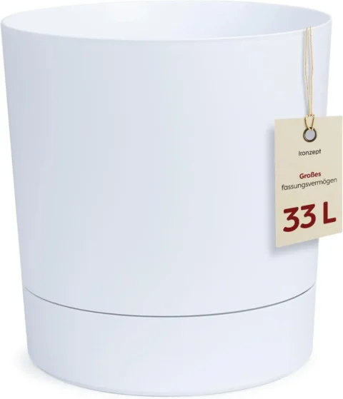 Pot de fleurs avec sous-plat intégré, blanc, 38 cm