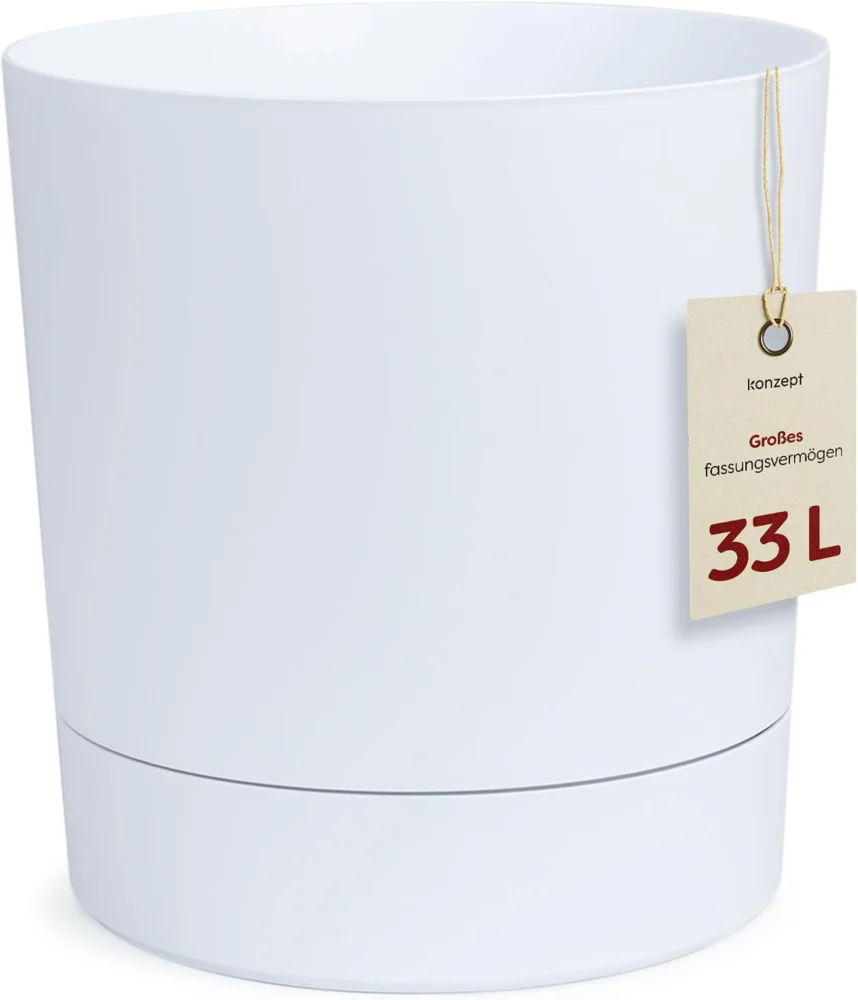 Pot de fleurs avec sous-plat intégré, blanc, 38 cm