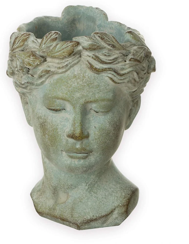 Pot de fleurs buste de femme antique en céramique