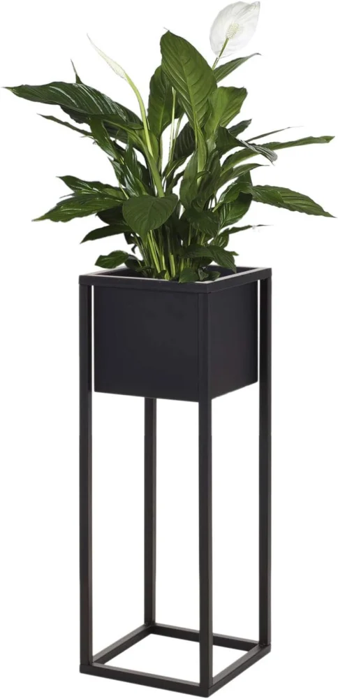 Pot de fleurs carré sur pied en métal noir, 60 cm