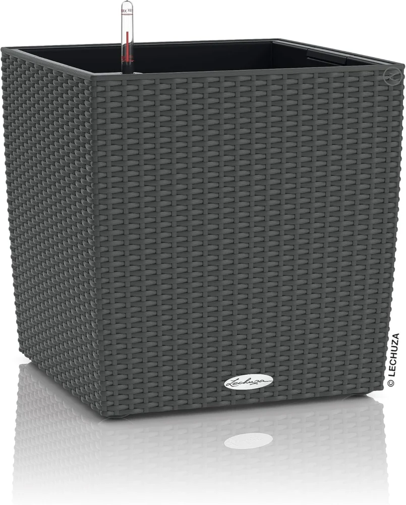 Pot de fleurs cube Lechuza Cottage granit, 40 cm