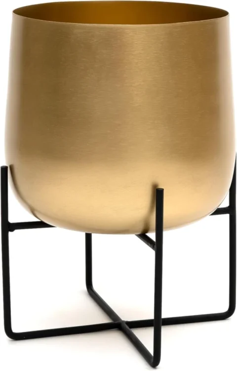 Pot de fleurs doré avec support, métal, 22 cm