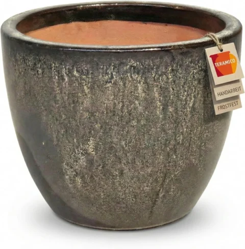 Pot de fleurs en céramique émaillée marron, 38 cm