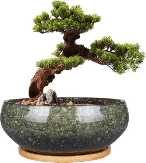 Pot de fleurs en céramique émaillée verte, 20,3 cm
