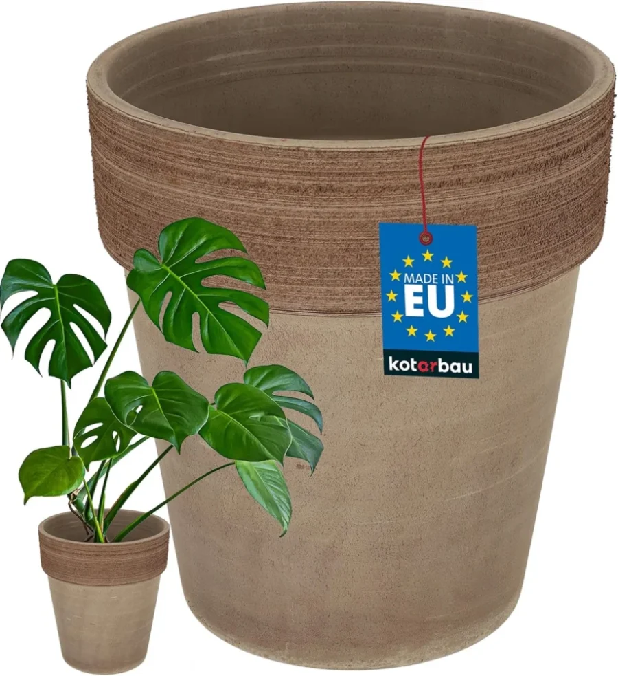 Pot de fleurs en terre cuite café bord cannelé 28 cm