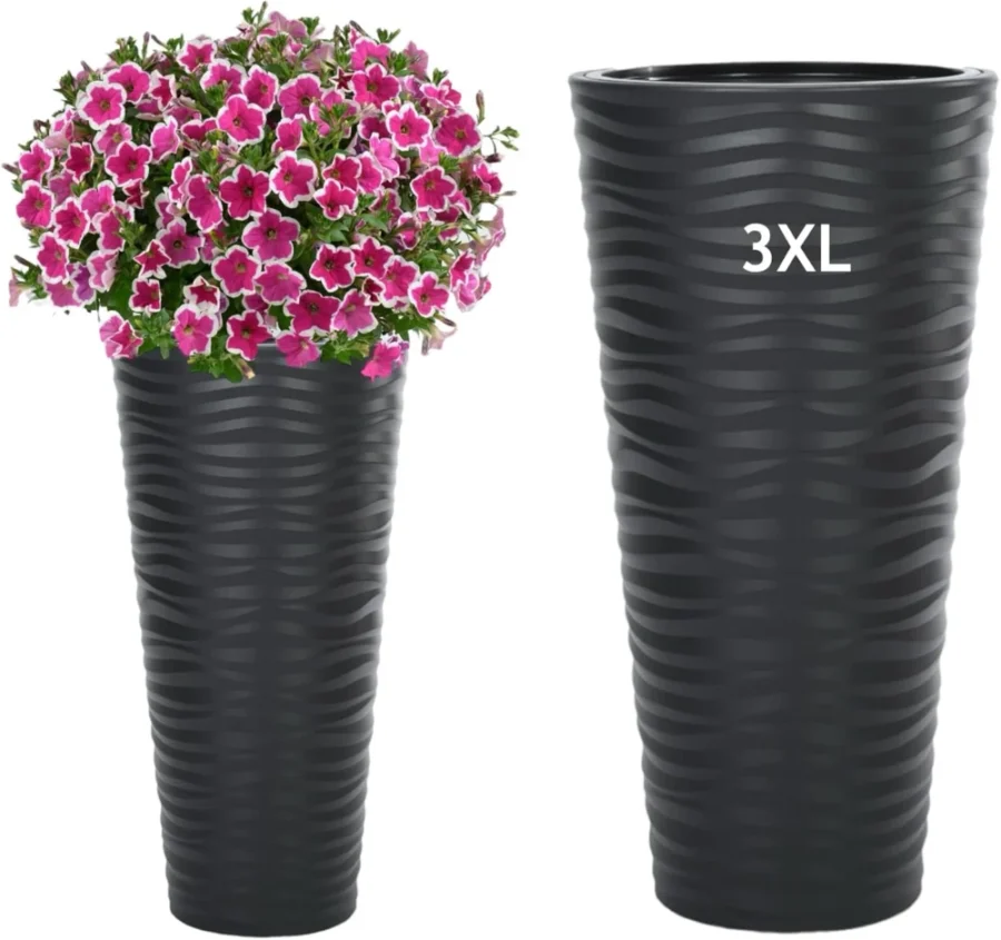 Pot de fleurs haut anthracite vagues 3D, 78,5 cm
