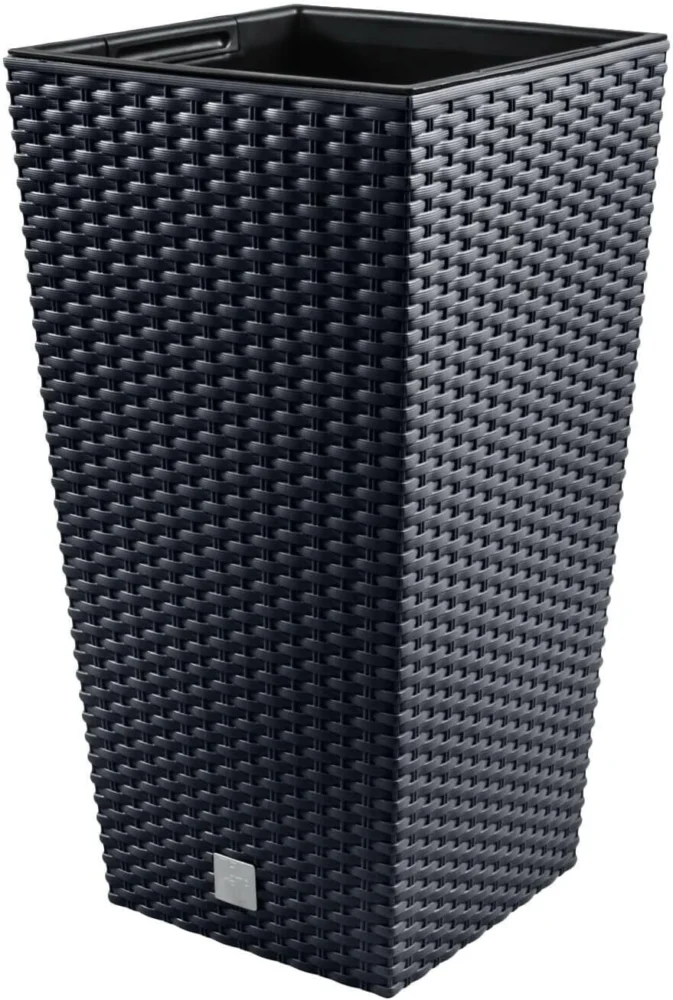 Pot de fleurs haut effet rotin avec insert, anthracite