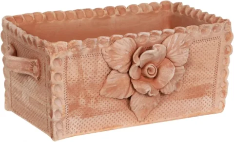 Pot de fleurs rectangulaire en terre cuite rouge brun 42 cm