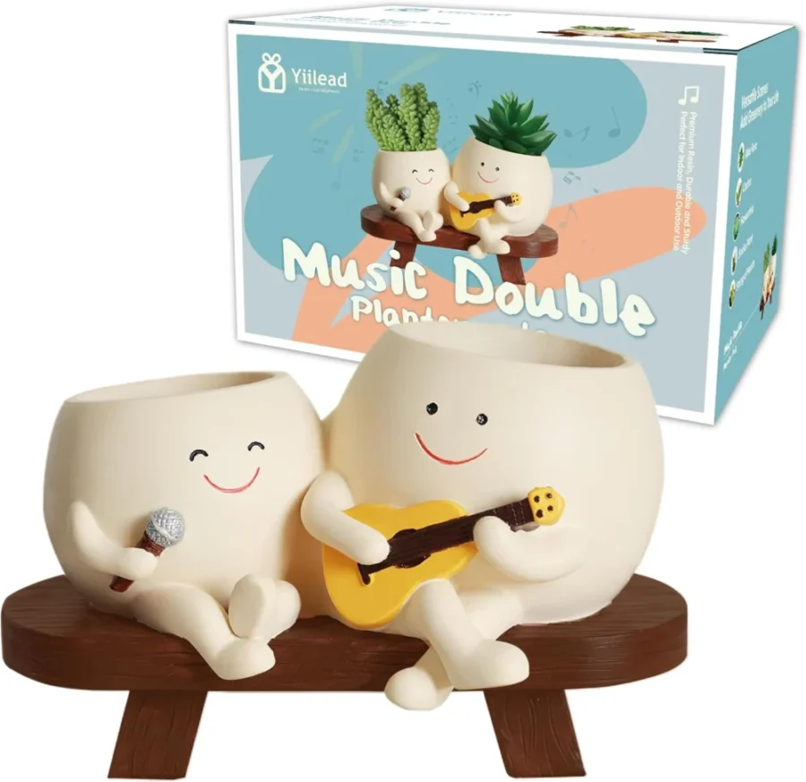Pot de fleurs résine double tête de guitare, blanc