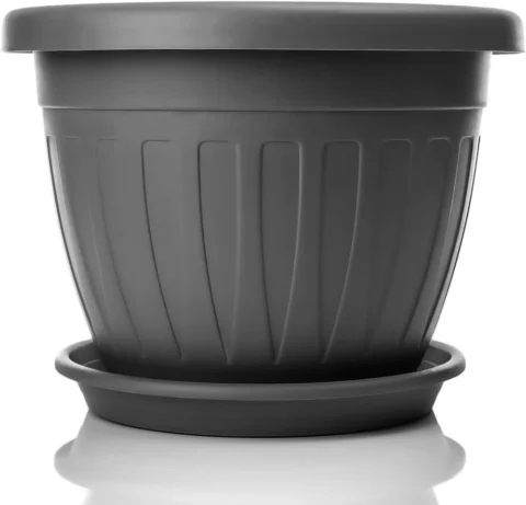 Pot de fleurs rond anthracite avec soucoupe, 50 cm