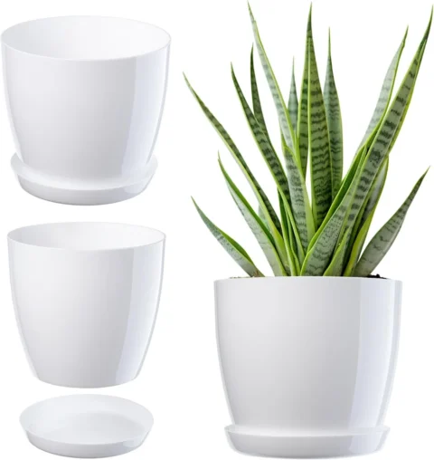 Pot de fleurs rond blanc avec soucoupe, 12 cm