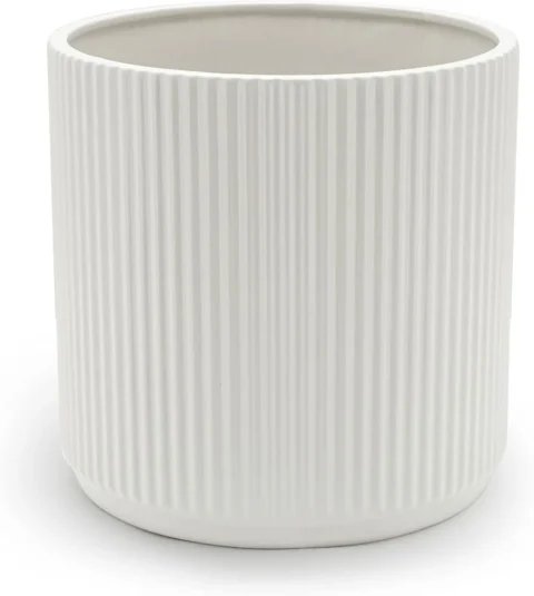 Pot de fleurs rond en céramique rainurée blanche, 20,3 cm