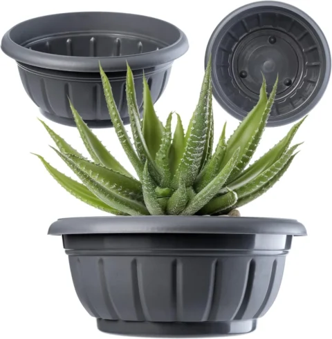 Pot de fleurs rond en plastique anthracite 26 cm