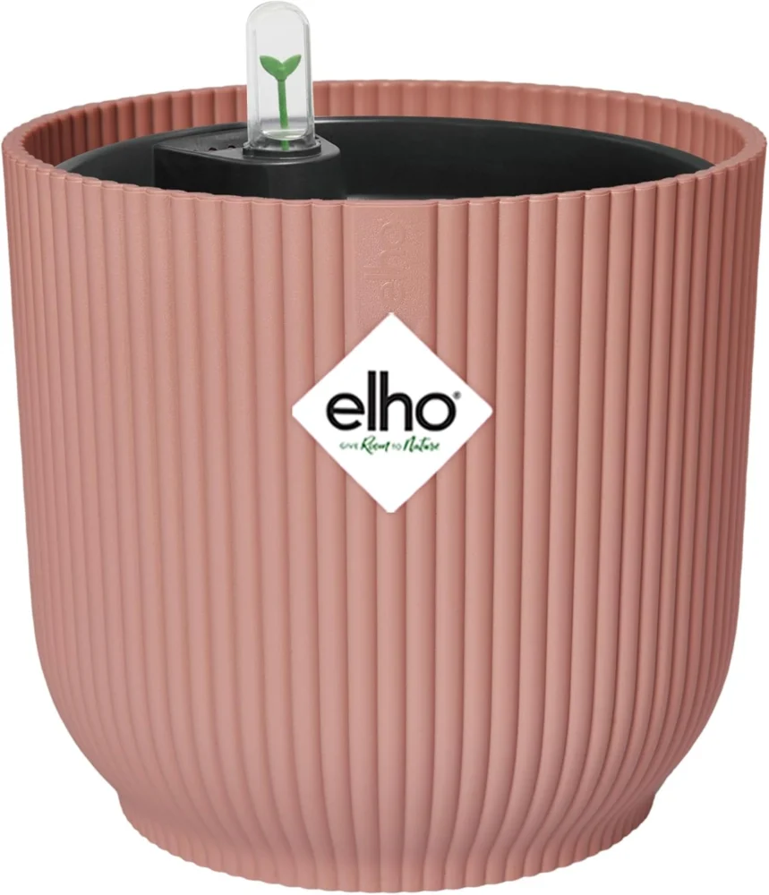 Pot de fleurs rond rose poudré à système d’irrigation