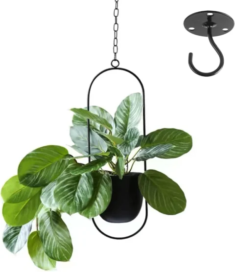 Pot de fleurs suspendu en métal noir, ovale