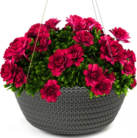 Pot de fleurs suspendu tressé anthracite, 30 cm