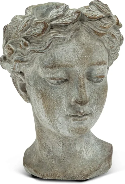 Pot de fleurs tête de femme classique, ciment gris