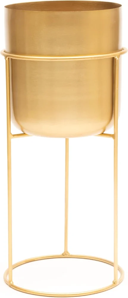 Pot de plante en métal doré avec support, 50 cm