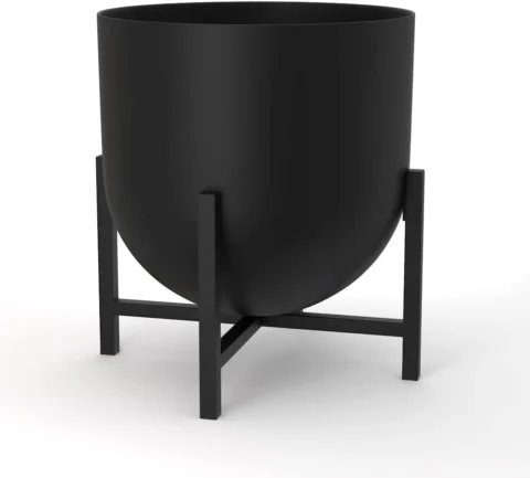 Pot de plante en métal noir avec support, 22 cm