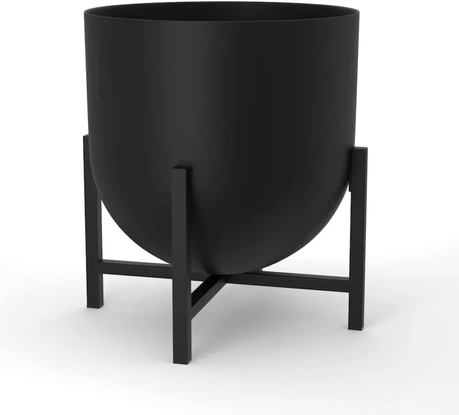 Pot de plante en métal noir avec support, 22 cm