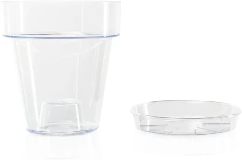 Pot pour orchidée transparent avec soucoupe, 14 cm