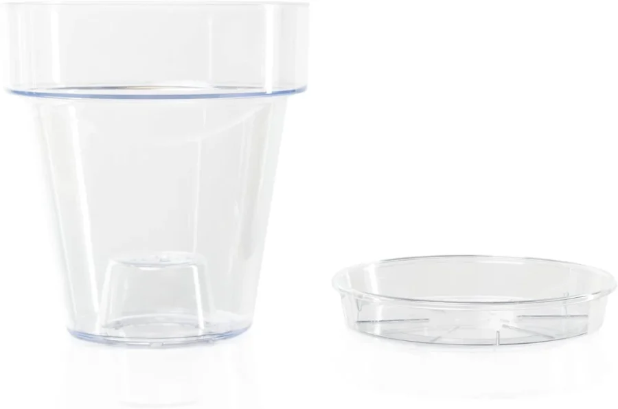 Pot pour orchidée transparent avec soucoupe, 14 cm
