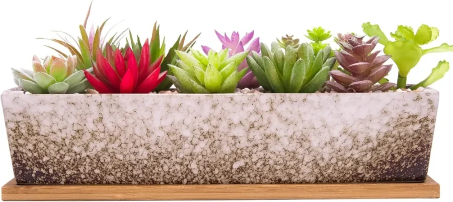 Pot rectangulaire peu profond en céramique blanche