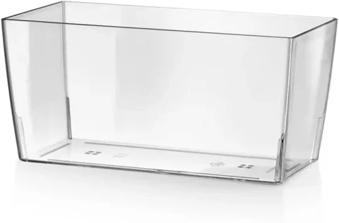 Pot rectangulaire transparent avec soucoupe, 26 cm