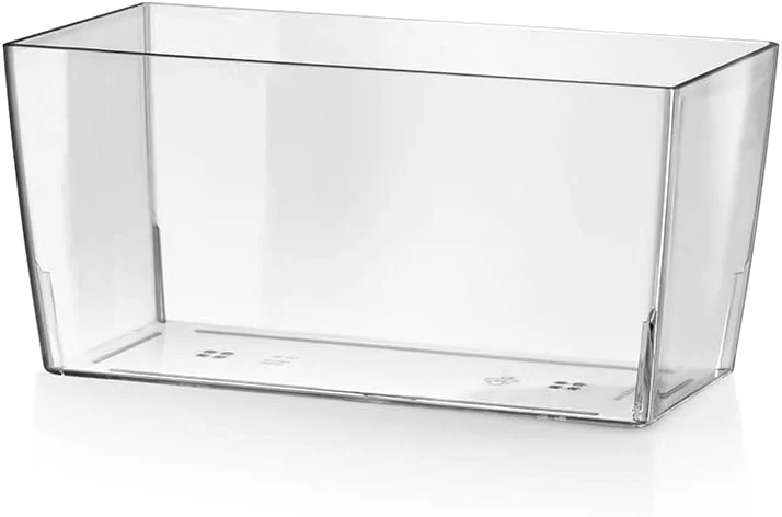 Pot rectangulaire transparent avec soucoupe, 26 cm