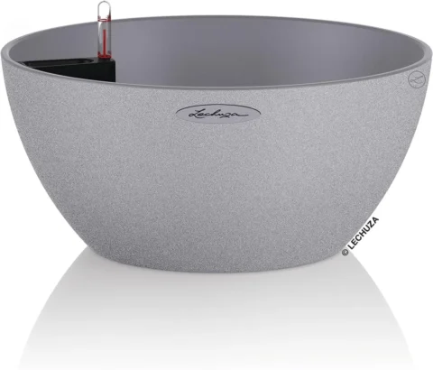 Pot rond effet pierre à réserve d’eau, gris, 30 cm