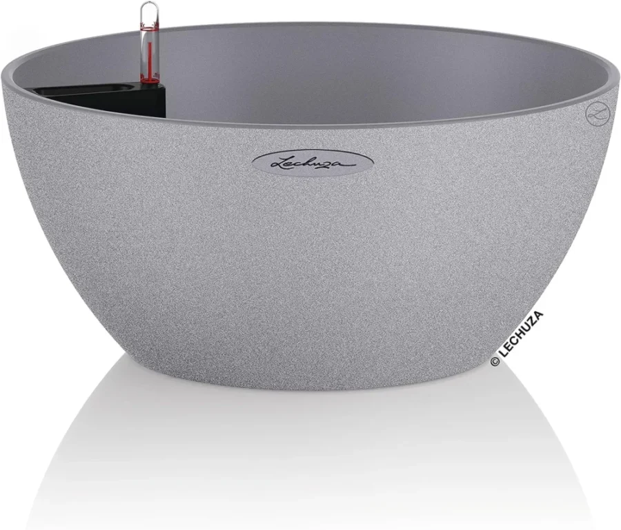 Pot rond effet pierre à réserve d’eau, gris, 30 cm
