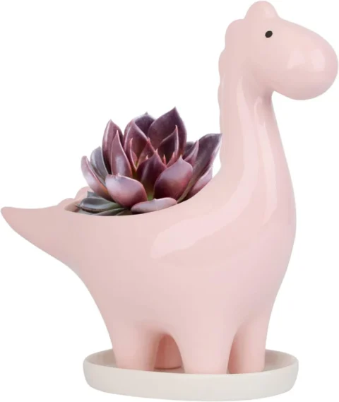 Pot succulente en céramique forme dinosaure, rose