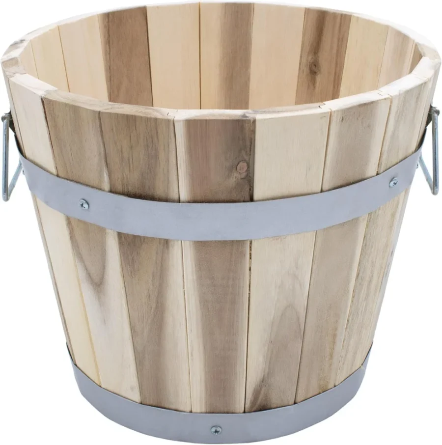 Seau à plantes en bois et métal à poignées 28 cm