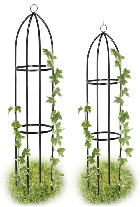Set de 2 obélisques de jardin en fer noir