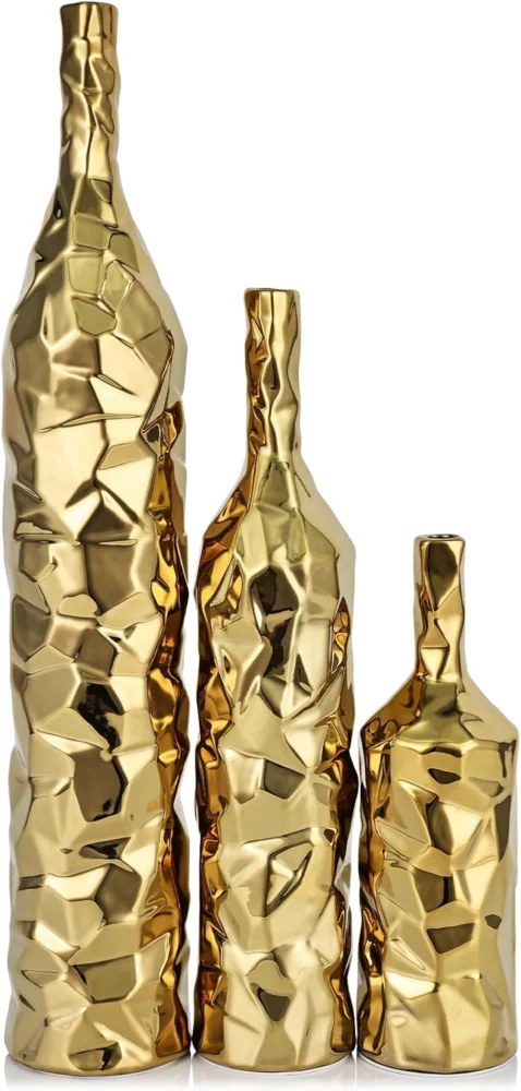 Set de 3 grands vases de sol dorés, 49,8 cm