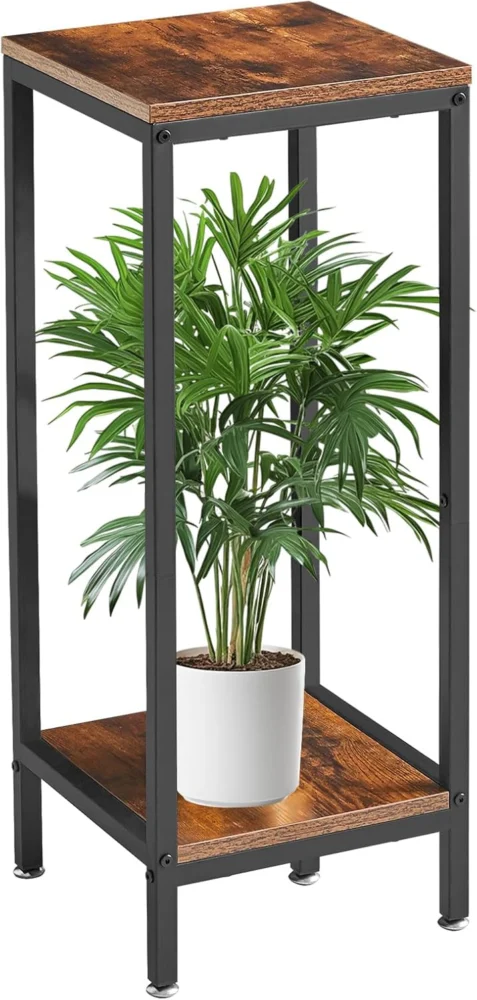 Support à plantes 2 étages en bois, finition rustique