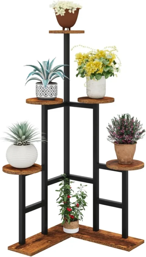 Support à plantes 4 niveaux, bois et métal, 108 cm