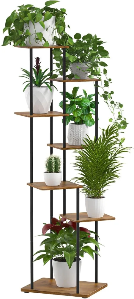 Support à plantes 7 niveaux en bois et métal, noir