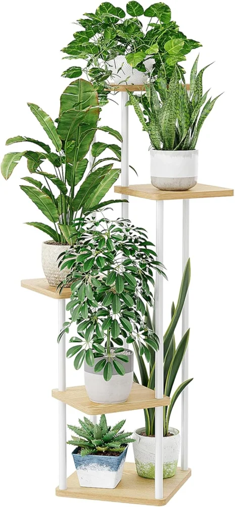 Support à plantes en métal blanc, 5 niveaux
