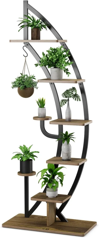 Support à plantes en métal, forme demi-lune, 6 niveaux