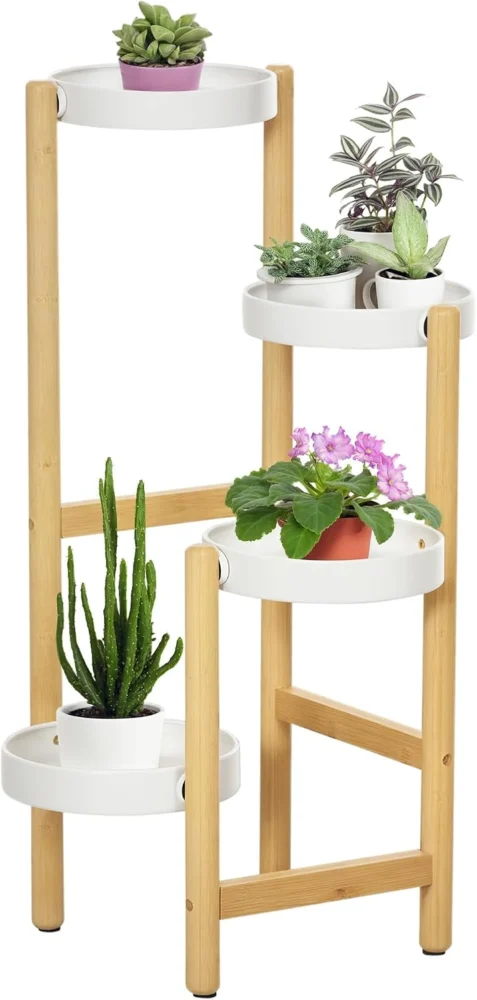 Support à plantes piédestal 4 niveaux, bicolore, 80 cm