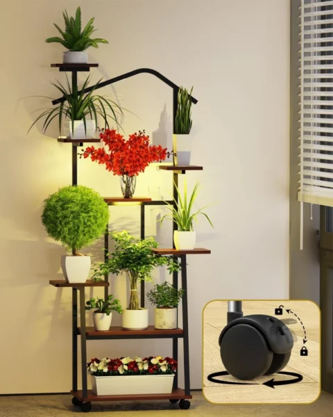 Support à plantes sur roulettes, 8 niveaux, 157 cm
