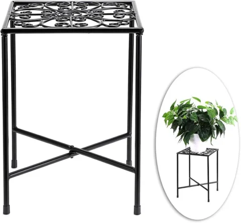 Support pliable en métal noir pour pot de fleurs, 28 cm