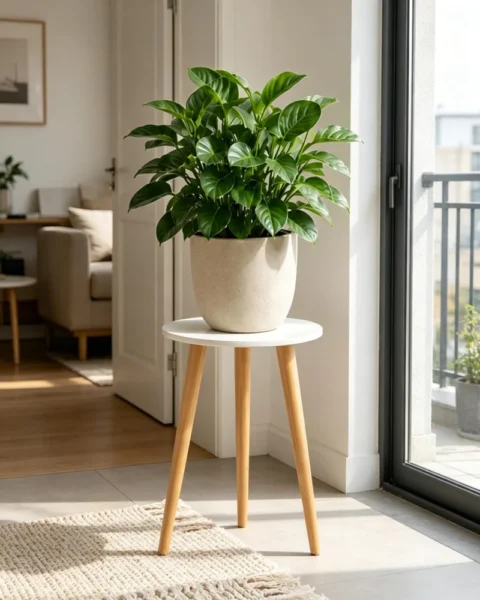 Table d’appoint ronde en bois blanc pour plantes, 42 cm