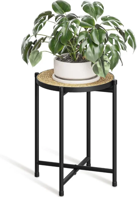 Table ronde en rotin pour plantes, style bohème, 42 cm